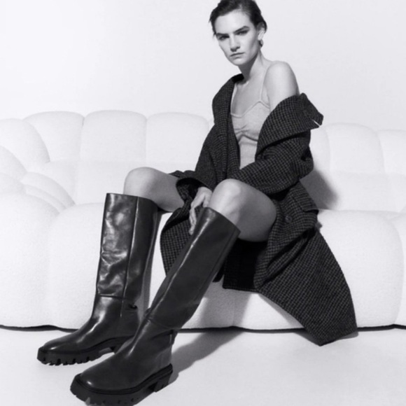 Zara Iconic Lug Heel Knee High Leather Boots Sz. 8 - Picture 3 of 16
